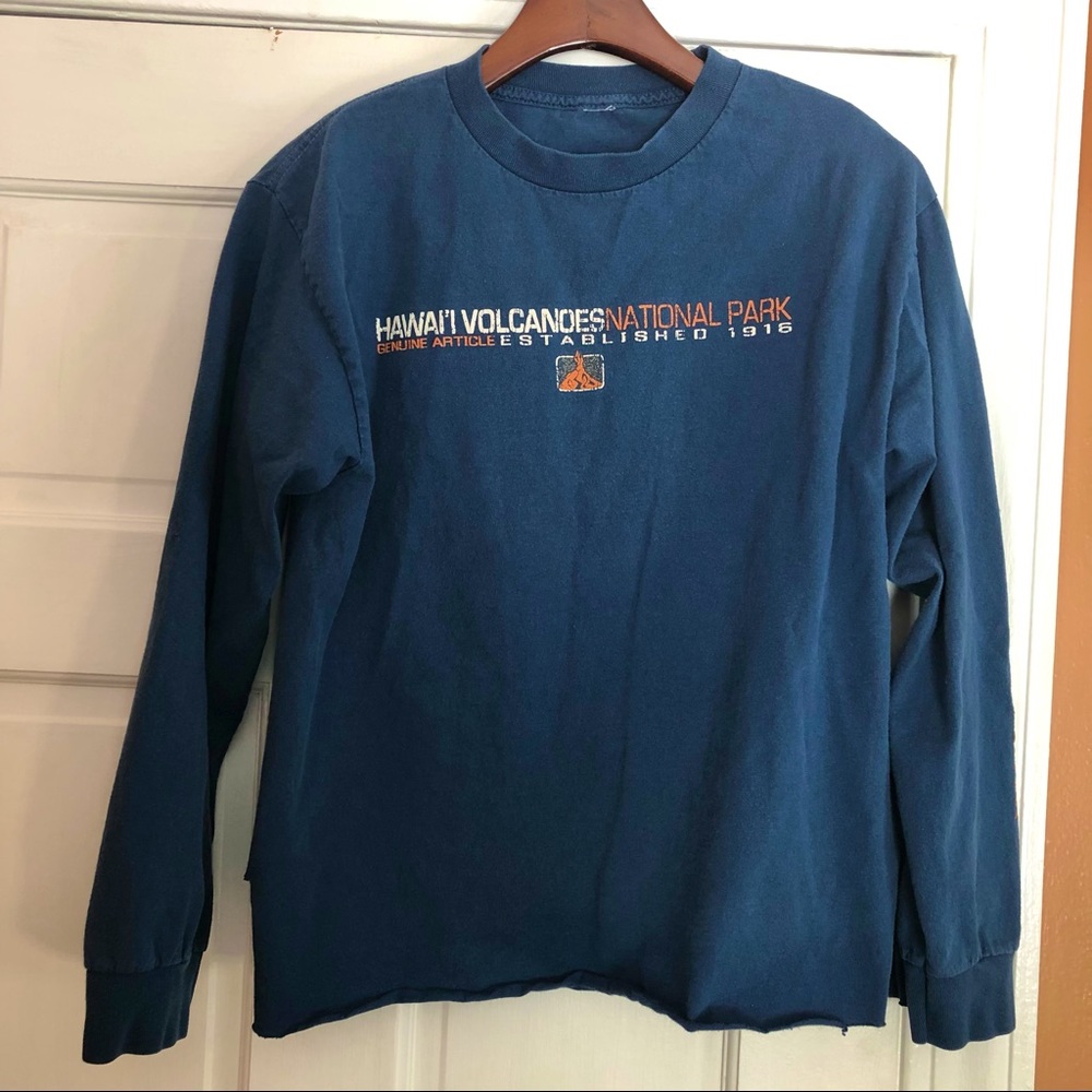 Hawaii Volcano National Park Shirt, Navy Blue & Orange, Size S